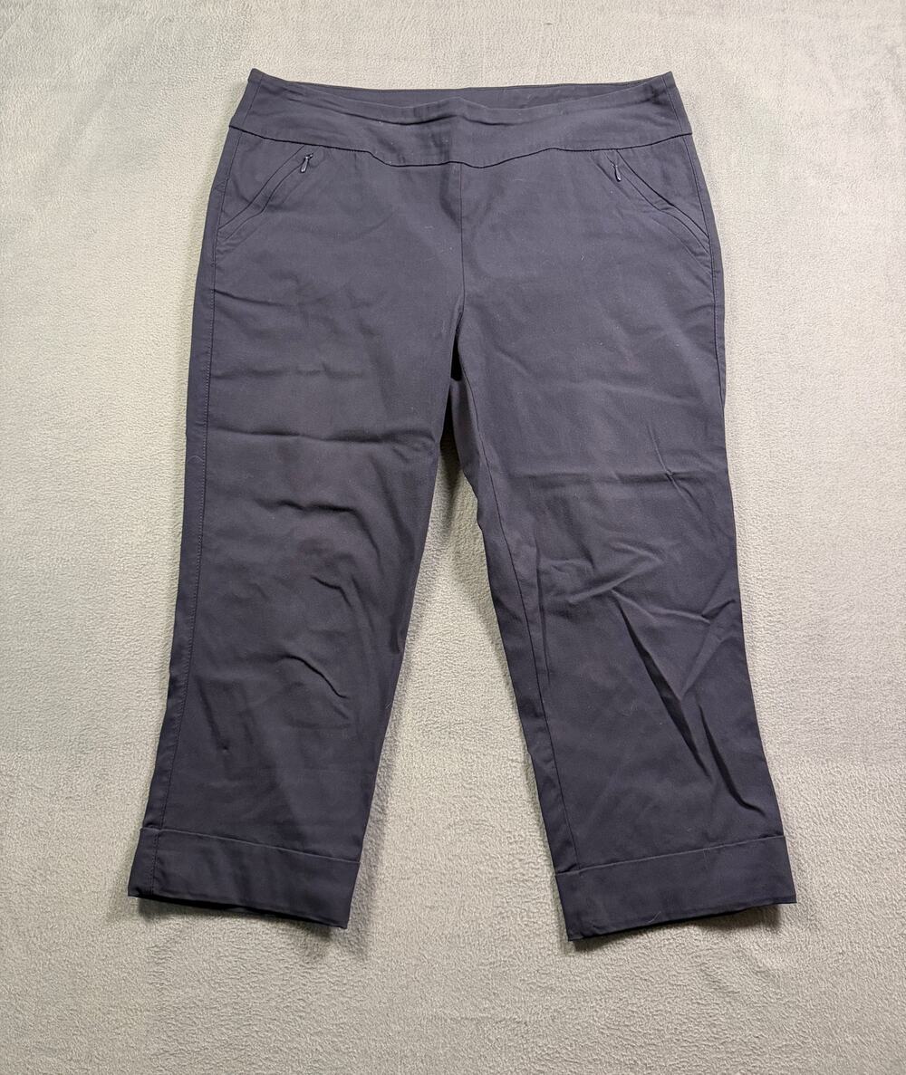 Renuar Charcoal Grey Stretch Crop Pants Women Size 12 Pull On Capri Trousers
